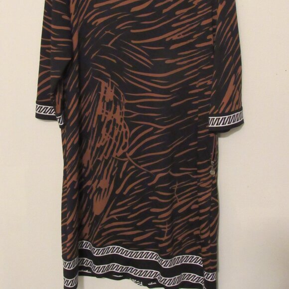 Tracy Negoshian Sheath Dress Women's Large Brown Tiger Print Keyhole Neck - Picture 4 of 6